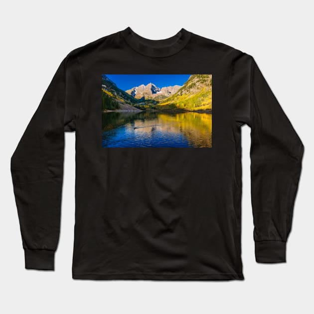 Maroon Bells Ripples - A Day with the ducks Long Sleeve T-Shirt by nikongreg